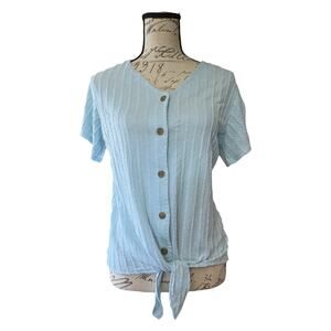 Weatherproof Vintage Blue Buttoned Down Tie Front Shirt Size Small